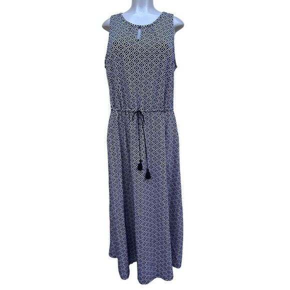 NWOT Talbots Maxi Dress Women's XLP Black & White Avalon Tiles Sleeveless Jersey - Picture 1 of 15